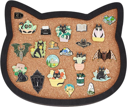 BENECREAT Cat Pin Board Cork Board, 7.8x6.7inch Bulletin Display Board Wall Mounted Cork Board with Black Frame for Brooch Pin Storage Display, Office Home and School Decor