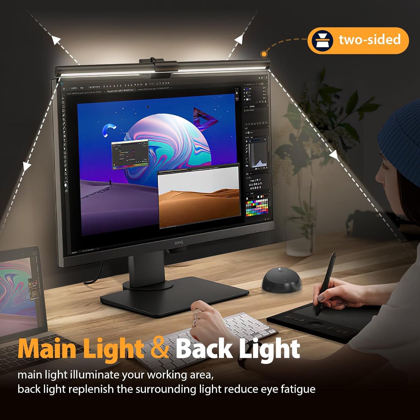 Computer Monitor Light,Screen Monitor Light Bar with Backlight for Eye Caring, E-Reading LED Task Lamp with Color/Dimming Adjustment,Touch Control,No Screen Glare Space Saving Home Office Lamp