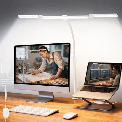 LED Desk Lamp for Office Home, 3 Light Bar Adjustable Desk Light with Clamp, Architect Table Lamp Computer Monitor Lighting, Stepless Dimming Eye-Caring Clip on Light for Workbench Reading Study Black