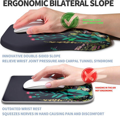 Ergonomic Raised Mouse Pad Wrist Support with Bilateral Slope Memory Foam Mousepad for Wrist Rest and Carpal Tunnel Pain Relief 11.8x7.9〃 Black