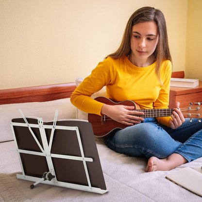 CAHAYA Portable Sheet Music Stand: Dual Use Desktop Book Holder Folding Lightweight Extra Stable Reinforced with Carrying Bag and Clip for Students Musicians Height Adjustable up to 54.3" CMS0204