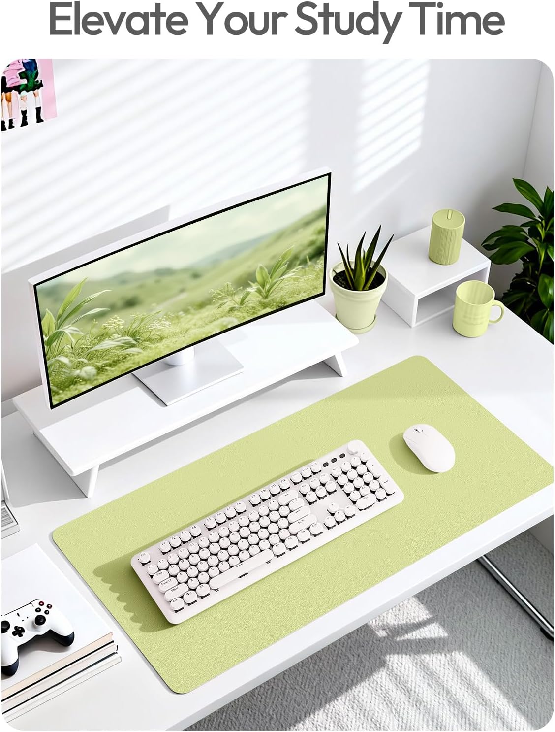 YSAGi Leather Desk Pad Protector, Office Desk Mat, Large Mouse Pad, Non-Slip PU Leather Desk Blotter, Waterproof Laptop Desk Writing Pad for Office and Home (23.6" x 13.8", Eggshell) - Colors A