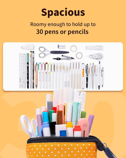 Sooez Standing Pencil Case, Cute Stand up Pencil Pouch, Telescopic Pen Pouch, Portable Pencil Holder, Kawaii Stand up Pencil Case, Spacious Pencil Pouch Bag for School Office Supplies, Black