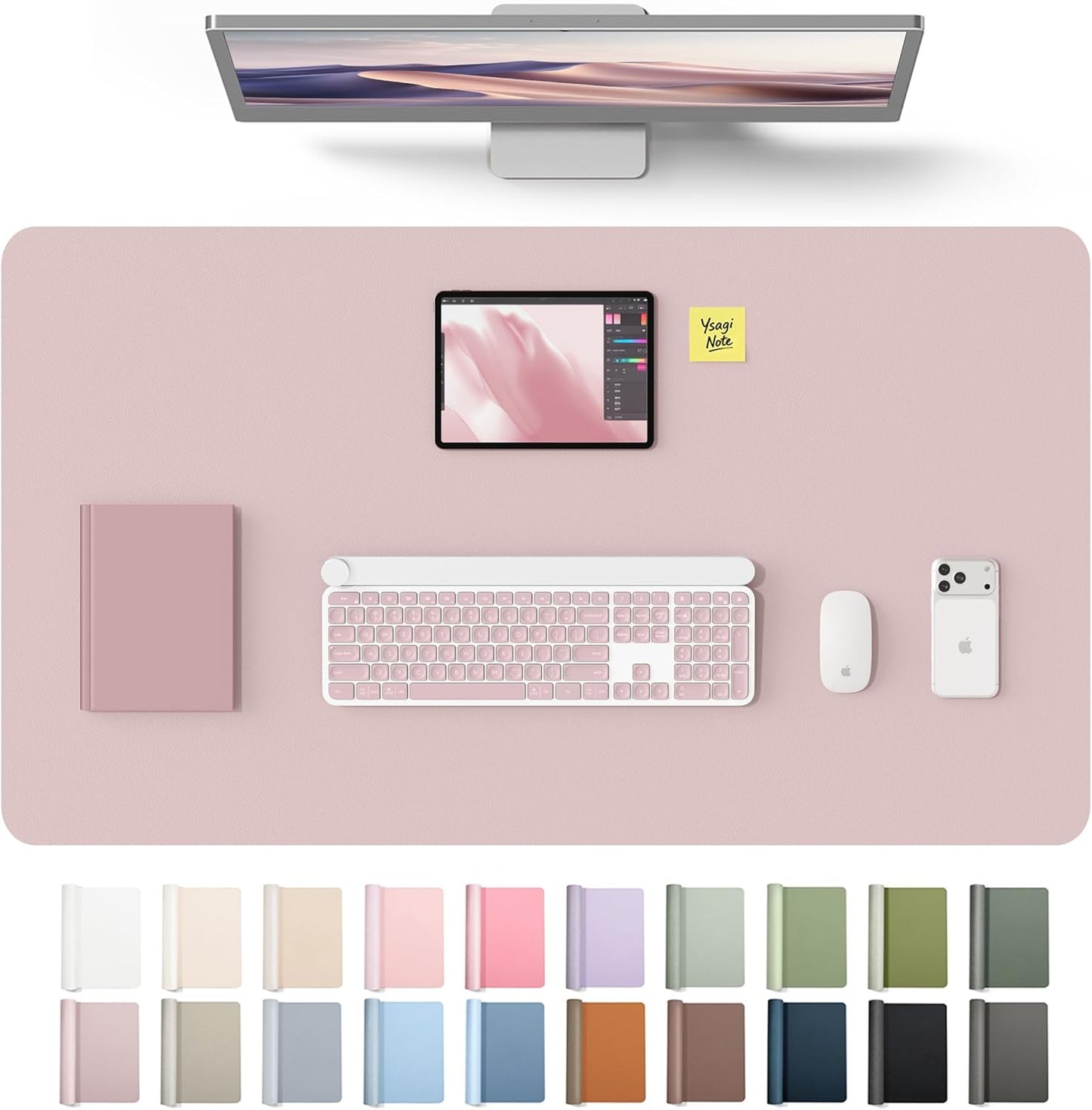 YSAGi Leather Desk Pad Protector, Large Mouse Pad, Non-Slip PU Leather Desk Blotter, Waterproof Writing Pad for Office and Home (31.5" x 15.8", Eggshell) - Colors A