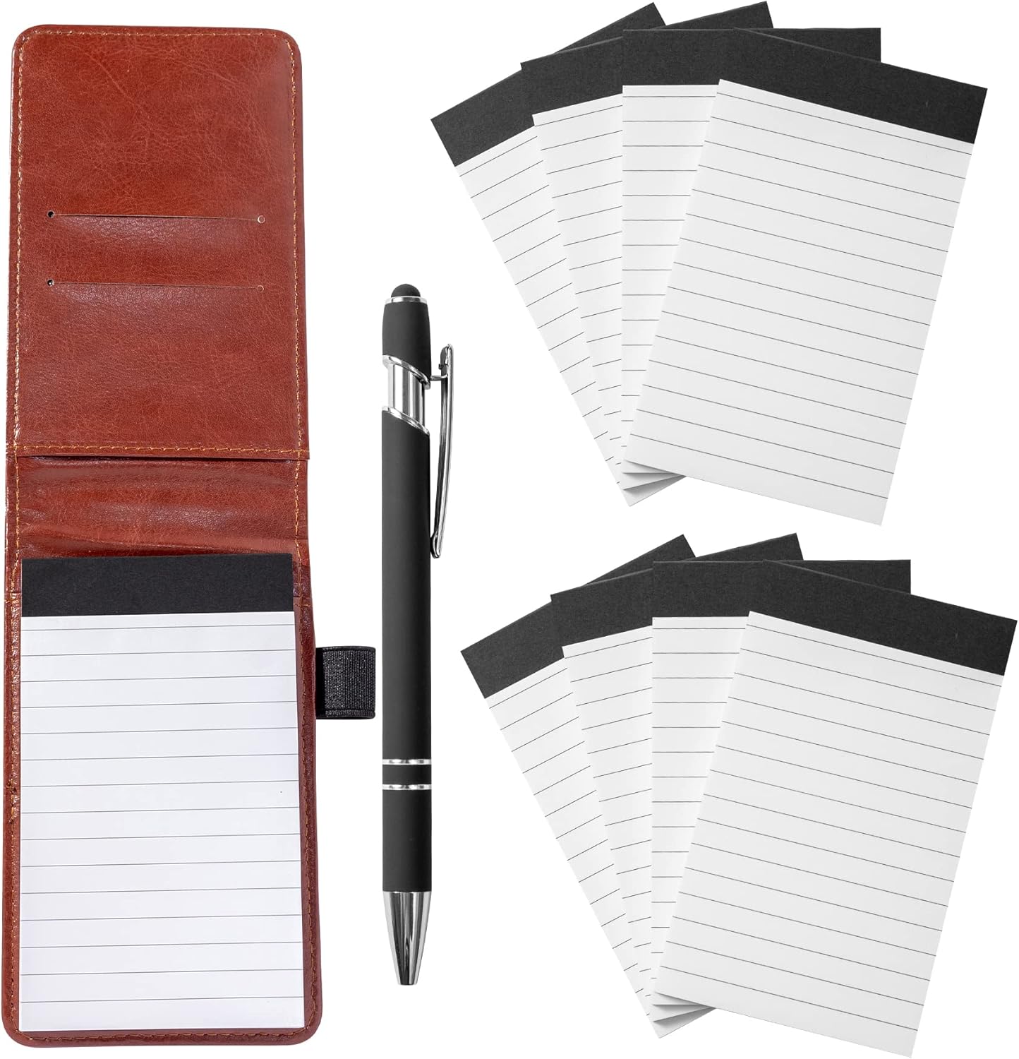 Camelmother 10 Pieces Small Notepad Holder Set Pocket Notebook 3 x 5 Inch with Pen