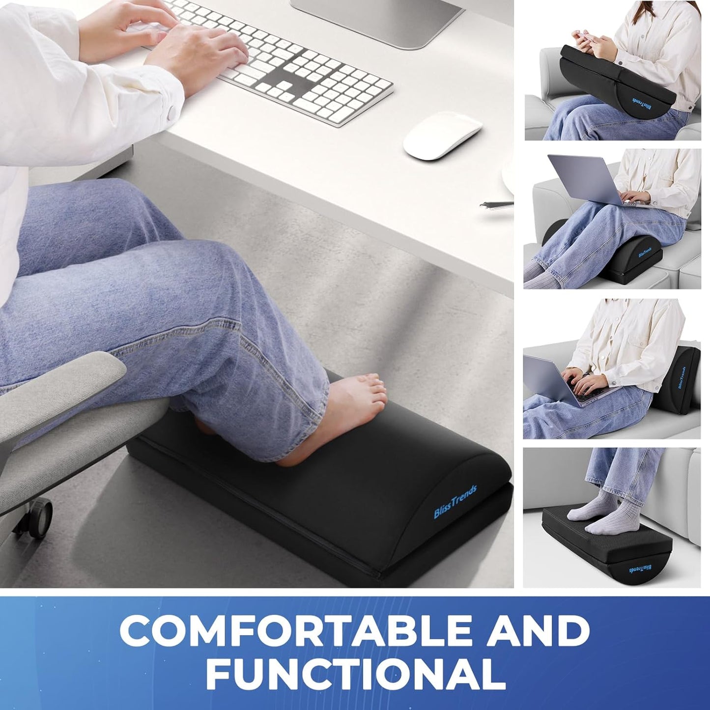BlissTrends Foot Rest for Under Desk at Work-Versatile Foot Stool with Washable Cover-Comfortable Footrest with 2 Adjustable Heights for Car,Home and Office to Relieve Back,Lumbar,Knee Pain-Black