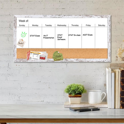 Magnetic Weekly Dry Erase White Board and Cork Board, Black Wood Frame，Magnetic Surface Whiteboard for Home Office and Wall Decor(ZHZL-2040BK)