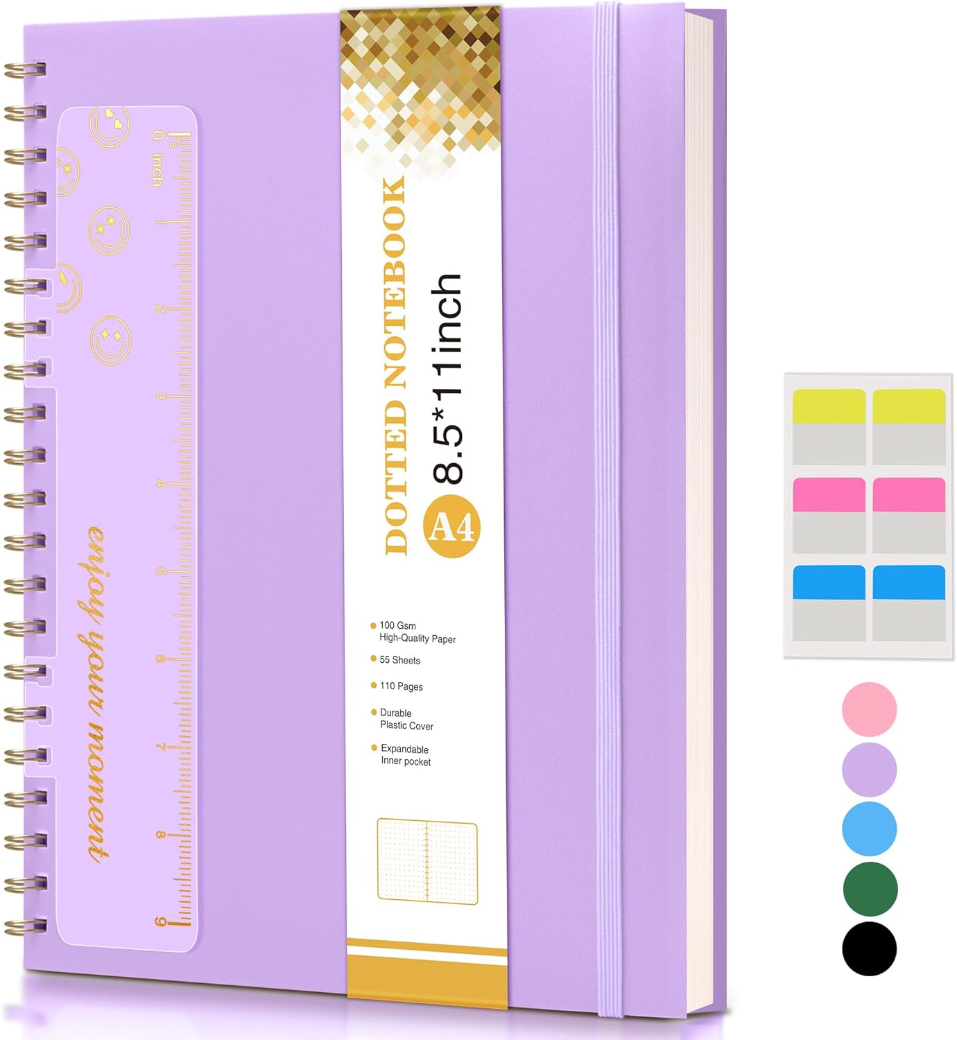 Dotted Notebook, Spiral Notebook Journal 8.5” x 11”, A4 Large Dot Grid Notebooks for Women Men, 100 GSM Dotted Paper, Plastic Hardcover Spiral Bullet Journals for Work School Sketching, Green