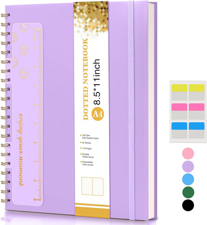 Dotted Notebook, Spiral Notebook Journal 8.5” x 11”, A4 Large Dot Grid Notebooks for Women Men, 100 GSM Dotted Paper, Plastic Hardcover Spiral Bullet Journals for Work School Sketching, Green