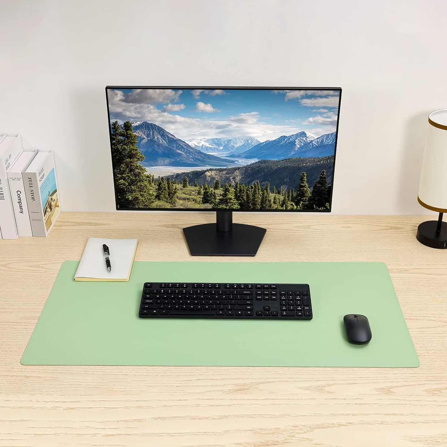 Leather Desk Pad,Wolaile 36x17 inch Large Mouse Pad,Waterproof Non-Slip Writing Desk Blotter,Computer Mat Desktop Protector for Office Home,Black
