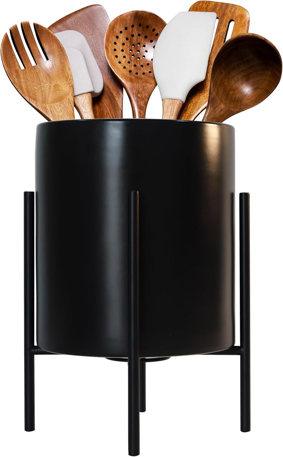 Gold Pencil Cup Sturdy Metal Frame With White Ceramic Pen Holder For Desks and kitchen Appliance Holders