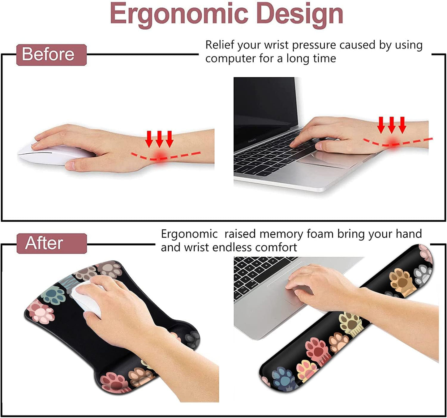 Mouse Pad with Wrist Support, Ergonomic Gel Mouse Pad Beautiful Flowers,Non-Slip Durable, Memory Foam Keyboard Wrist Rest, Suitable for Office Typing Games, Pink Hyacinths on Wood Panel