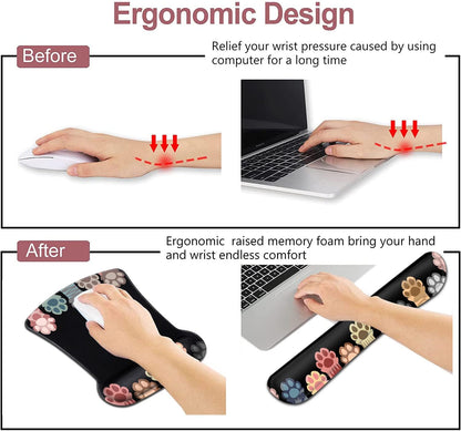 Mouse Pad with Wrist Support, Ergonomic Gel Mouse Pad Beautiful Flowers,Non-Slip Durable, Memory Foam Keyboard Wrist Rest, Suitable for Office Typing Games, Pink Hyacinths on Wood Panel