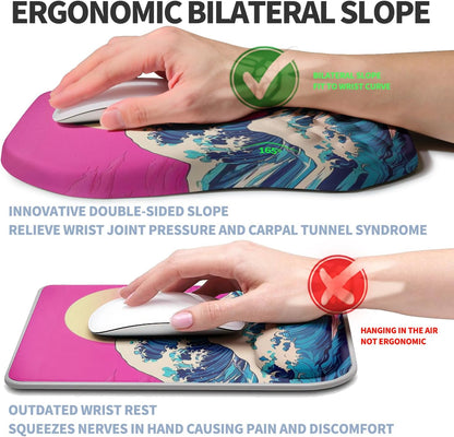 Ergonomic Raised Mouse Pad Wrist Support with Bilateral Slope Memory Foam Mousepad for Wrist Rest and Carpal Tunnel Pain Relief 11.8x7.9〃 Black