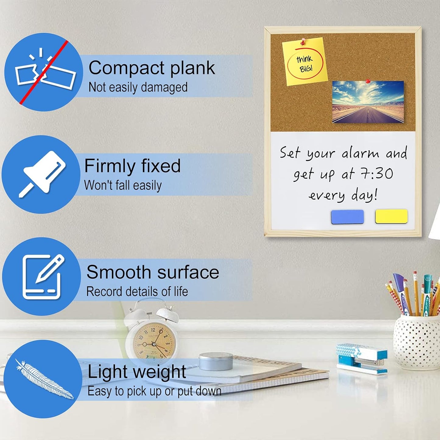 OWLKELA Cork Board 14.6"X 11", Notice Pin Board, Memo Board, Vision Board, Bulletin Board for Office, Classroom or Home, Mounting Hardware and Push Pins Included, Wooden Frame
