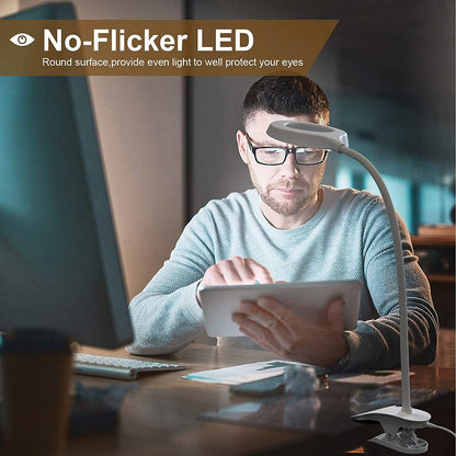 Desk Lamp, JKSWT Clip on Light Reading Light Ring Light LED with 3 Color Modes, 9 Brightness Dimmer, 60 pcs LEDs, Touch-Sensitive Control Pane, 360 ° Flexible Gooseneck Bed Light