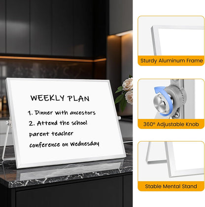Desktop Whiteboard with Stand, 16" x 12" Double-Sided Dry Erase Board with Stand, Portable Stand White Board for Office, Home, School