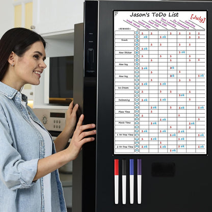 Dunzoom Multi-Use Magnetic to Do List White Board Chore Chart List for Refrigerator 17.3x11'' Goal Task Habit Tracker Monthly Weekly Homework Child Calendar Family Grocery Fridge Dry Erase Board