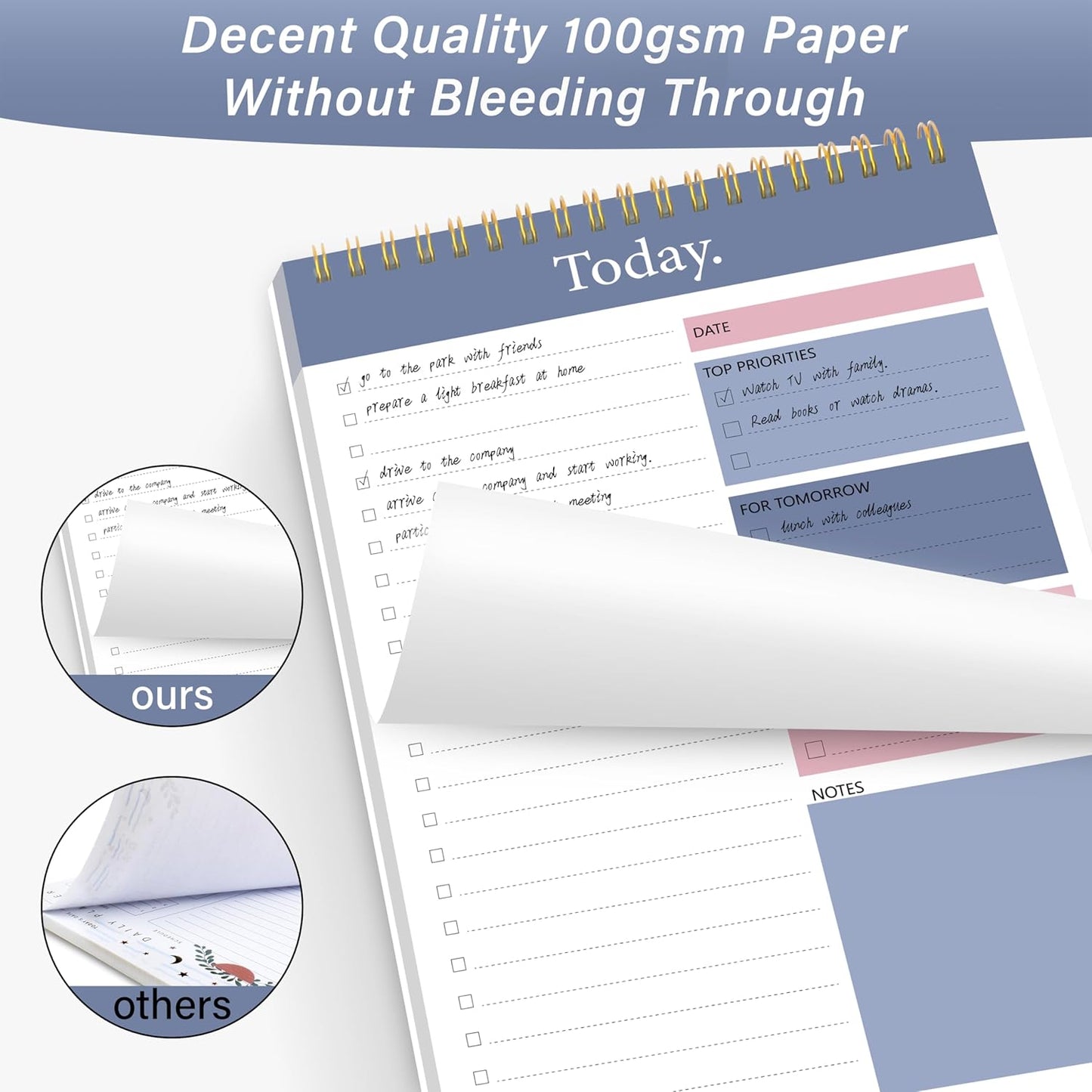 104 Pgs To Do List Notepad - Daily Planner Notepad Undated 52 Duplex-Printed Undated Sheets Tear Off, 6.5" x 9.8" Checklist Productivity Organizer with Hourly Schedule for Tasks