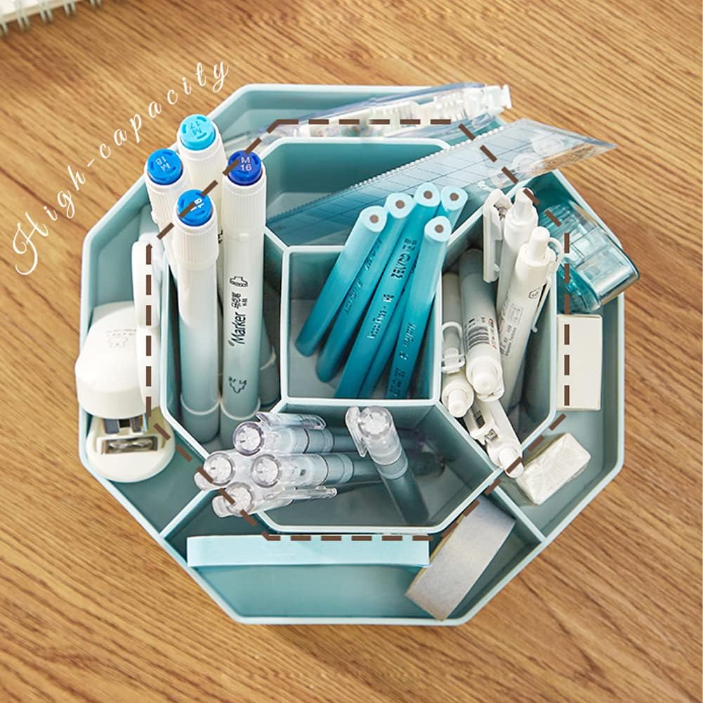 Rotating Art Supply Storage Organizer,Pencil Holder with 9 Compartment, Pen Storage Organizer, for Kids Art Desk, Homeschool Supplies, Home Office Desktop Organizer(White)