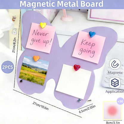2 Pcs Magnetic Board, Black Magnet Message Board, 11"x7.8"Metal Magnetic Bulletin Board with 50pcs Memo Sheets and 8pcs Magnets, Magnet Display for Home, School, Kitchen, Office(Square,White)