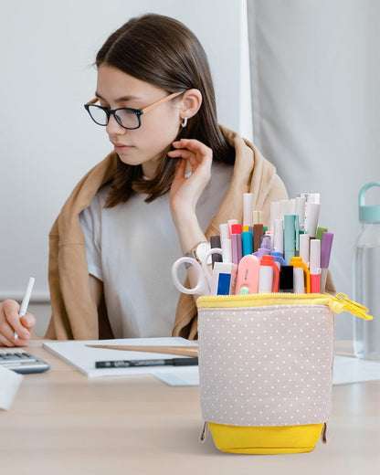 Sooez Standing Pencil Case, Cute Stand up Pencil Pouch, Telescopic Pen Pouch, Portable Pencil Holder, Kawaii Stand up Pencil Case, Spacious Pencil Pouch Bag for School Office Supplies, Black