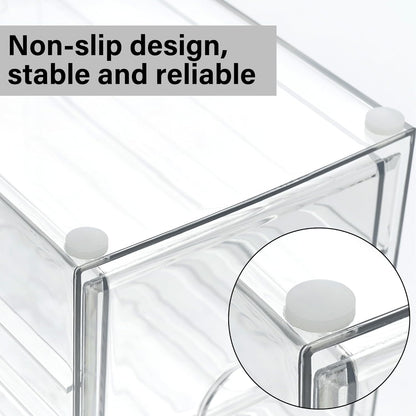 Prsildan Acrylic Drawer Makeup Organizer with 6 Drawers (Not for Baby Bottle), Set of 2 Office Desk Organizers Accessories, Clear Stackable Storage Drawers for Vanity, Craft (Largest Drawer 4" Tall)