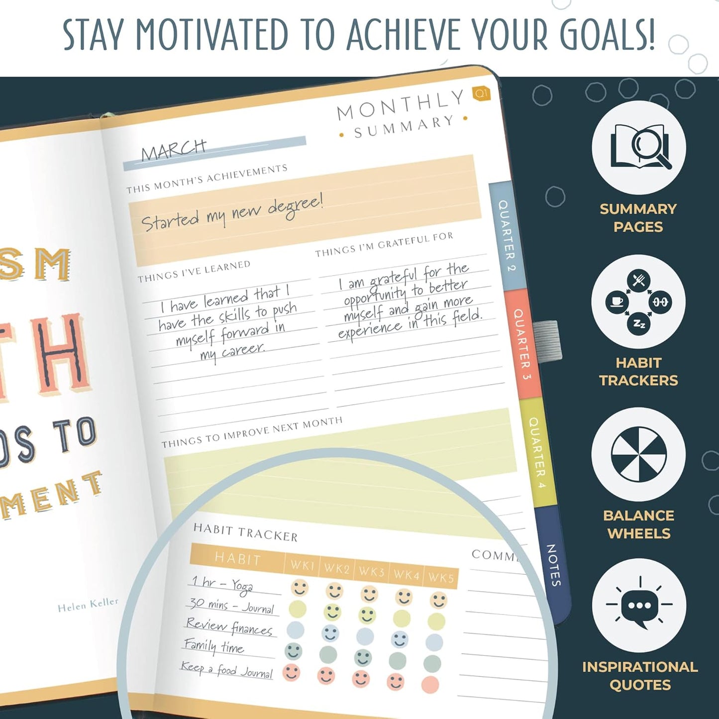 Boxclever Press Goal Planner – Luxury Undated Weekly Planner to Increase Productivity & Achieve your Goals. Weekly, Monthly, Quarterly Undated Planner with Vision Boards & Habit Trackers. 8.5 x 5.5ins