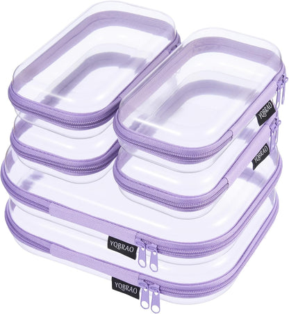 YQBRAO 6 Pack Clear Hard Shell Zipper Case, 1.2mm Heavy Duty Crush-Proof Diaper Bag Organizer Pouches, TSA Approved Travel Makeup Bag for Toiletries & Electronics, (2L, 2M, 2S) Multi-Size Storage Set