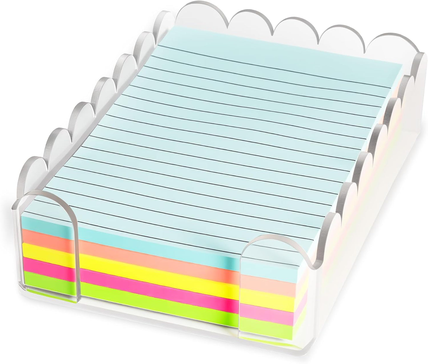 1 PC Scalloped Acrylic Sticky Note Holder 3"x3" Crystal Clear Sticky Note Holder Dispenser for Classroom, Desk Organizer Accessories for Dorm Room, School Office Necessities