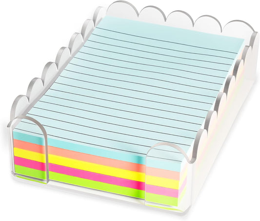 1 PC Scalloped Acrylic Sticky Note Holder 3"x3" Crystal Clear Sticky Note Holder Dispenser for Classroom, Desk Organizer Accessories for Dorm Room, School Office Necessities