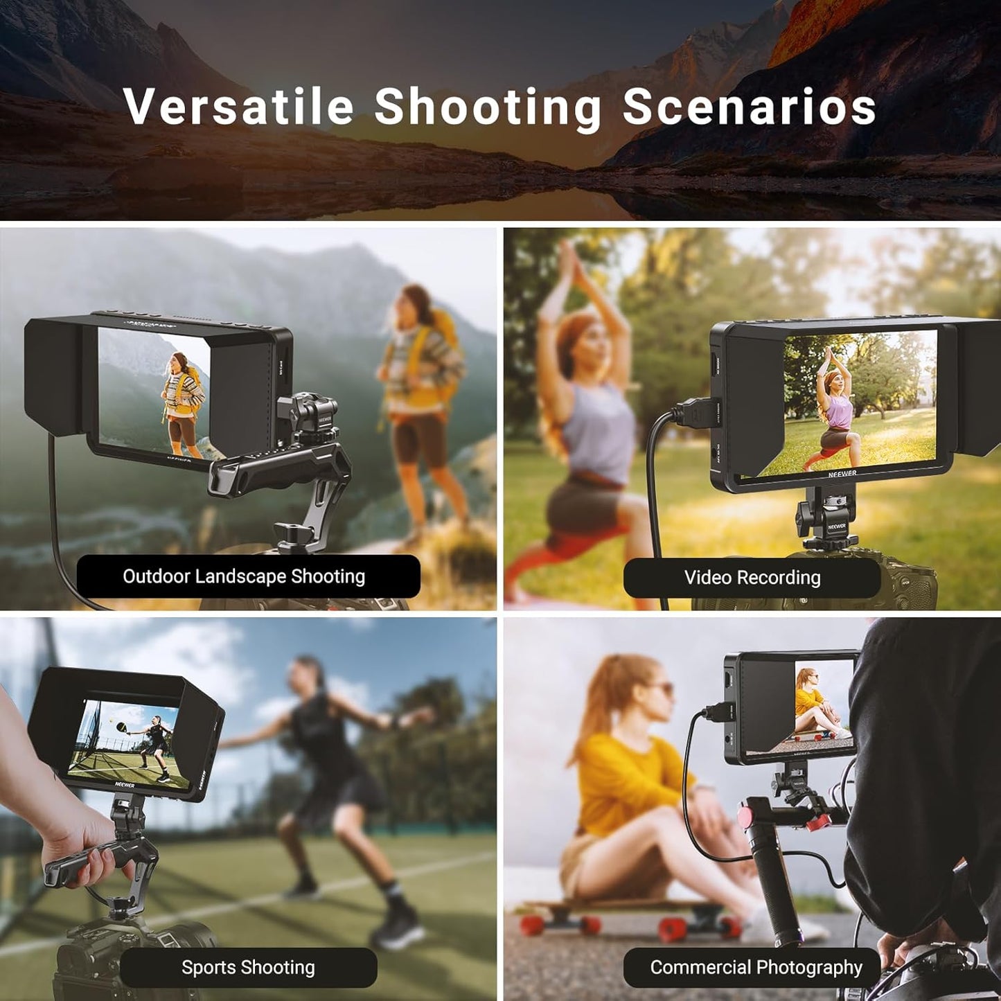 NEEWER Monitor Sunshade Hood Only for NEEWER F700U Camera Field Monitor, Three Sided Sun Hood & Formfitting Frame to Reduce Glare, Easy Button Access, Loop & Hook Quick Attachment, MA009