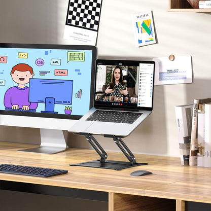 Urmust Aluminum Laptop Stand, Portable Laptop Riser, Adjustable Laptop Stand for Desk Foldable, Ergonomic Computer Notebook Holder for MacBook Air Pro HP, Office Desk Accessories (10-15.6'')- Black