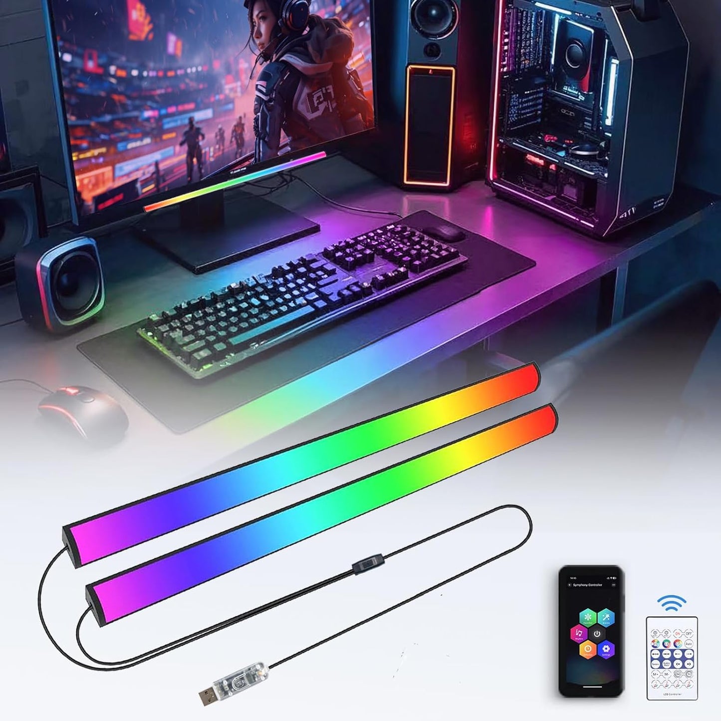 Generic RGB LED Monitor Light Bar, USB Powered, RGB Mode Change Controller, Gaming Atmosphere Light, Under The Table, Computer Accessories, Room, Hand Display