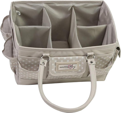 Everything Mary Deluxe Store & Tote Organizer – Tan Dot Craft Tote with Handle – Art Supply Caddy for Sewing, Scrapbooking, DIY Projects & Creative Tool Storage