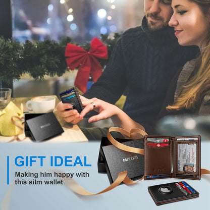 miyozi Airtag Slim Leather Wallet for Men - 12-Card Capacity, Magnetic Closure, Money Clip & Simplified Bill Compartment, RFID Blocking (4.3" x 3.0") | Gift Boxed