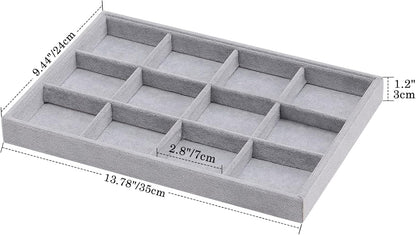 Emibele Glasses Organizer Jewelry Tray, 8 Grids with Clear Lid Velvet Tray Watch Storage Stackable Jewelry Showcase Display Storage with Detachable Inner Dividers, Beige