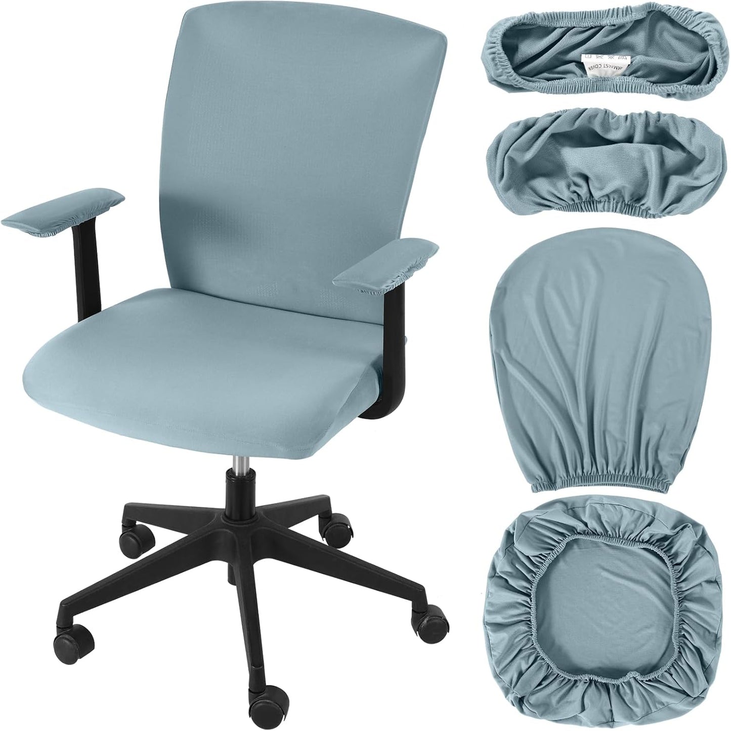 Tallew 4 Pcs Office Chair Covers Set Computer Universal Protective Stretchable Chair Seat Covers Desk Armrest Cover Pads Office Cushion Backrest for Rotating(Regular,Black)
