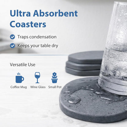 Diatomaceous Earth Coasters Set of 2 for Drinks, Moisture Water Absorbent Stone Coasters for Table Desk at Work, Water Absorbing Instant Drying Diatomite, Modern White