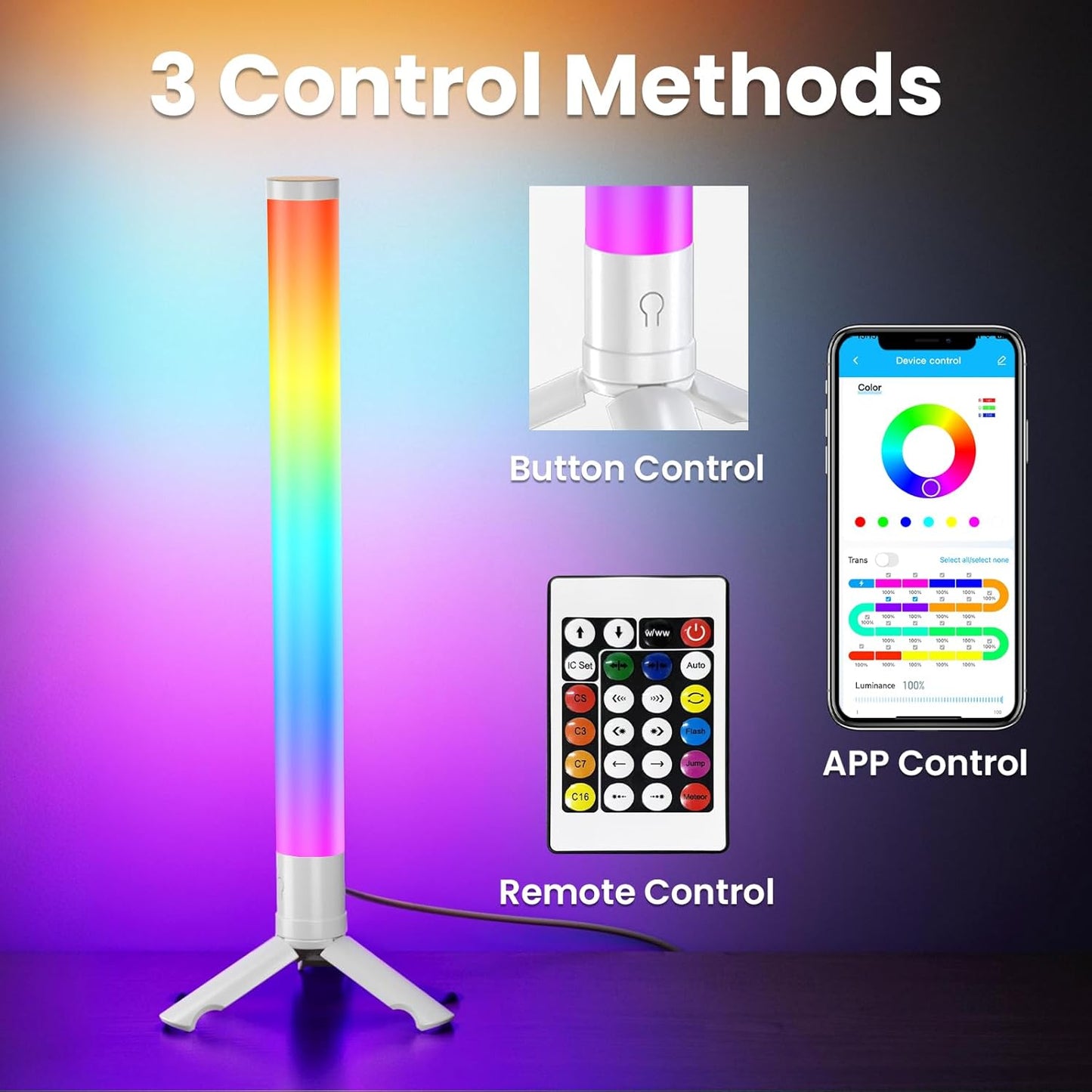 TJOY 360° Smart Light Bars, LED Game Desk Lights, TV Monitor Backlight with Music Sync, RGB Light Bar with Remote Control, Ambient Lighting for PC, Table, Gaming Room(White,Plastic Material)