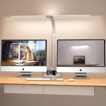 Double Head LED Desk Lamp, Architect Desk Lamps for Home Office, 24W Brightest Workbench Office Lighting-5 Color Modes and 5 Dimmable Eye Protection Modern Desk Lamp (Black-Desktop, Big)