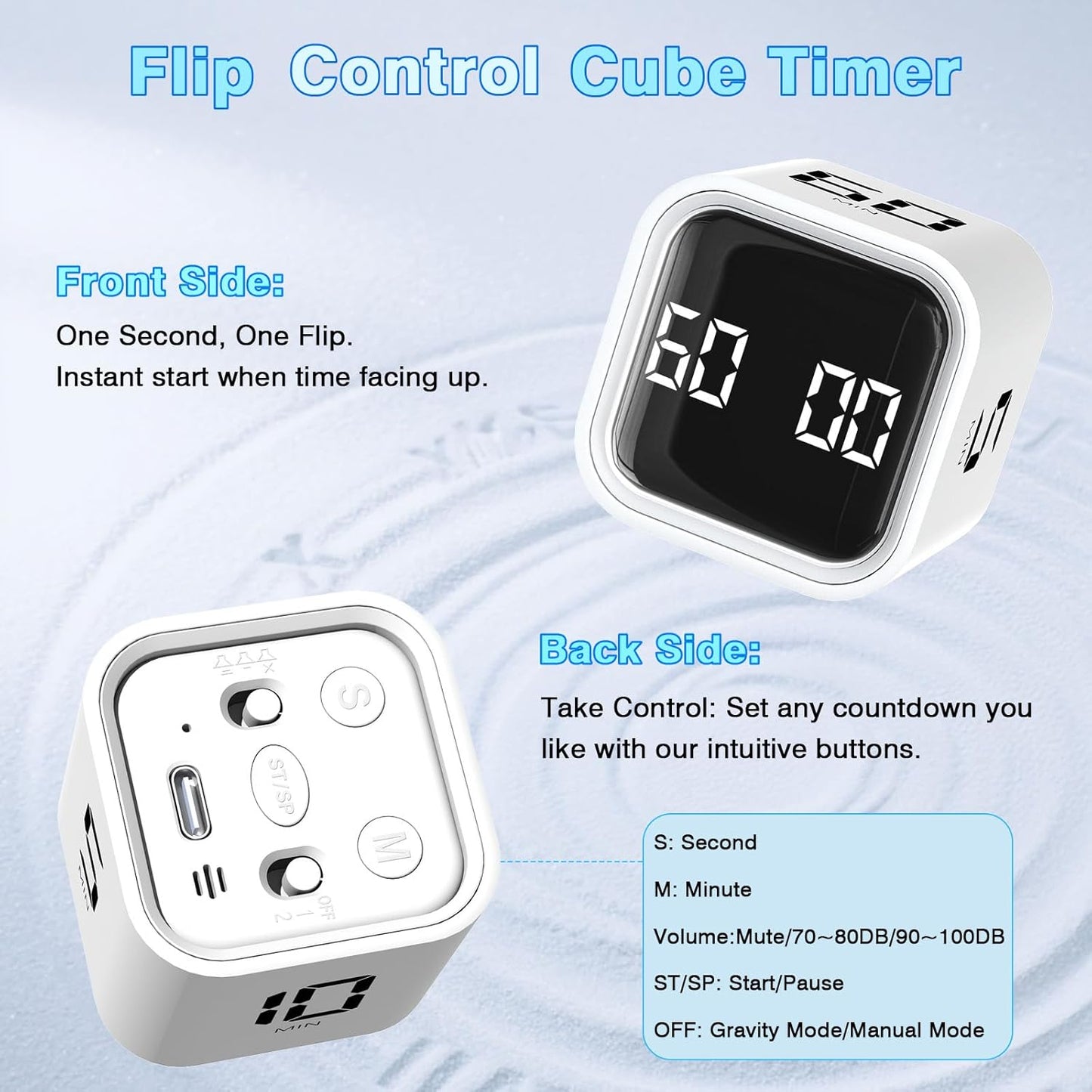 Cube Pomodoro Timer, Desk Productivity Timer 5/10/30/60 Minutes & Custom Countdown, Adjustable & Silent Visual Timer, ADHD Tool Flip Rotating Portable Multi Timers for Study Task Work Kitchen School