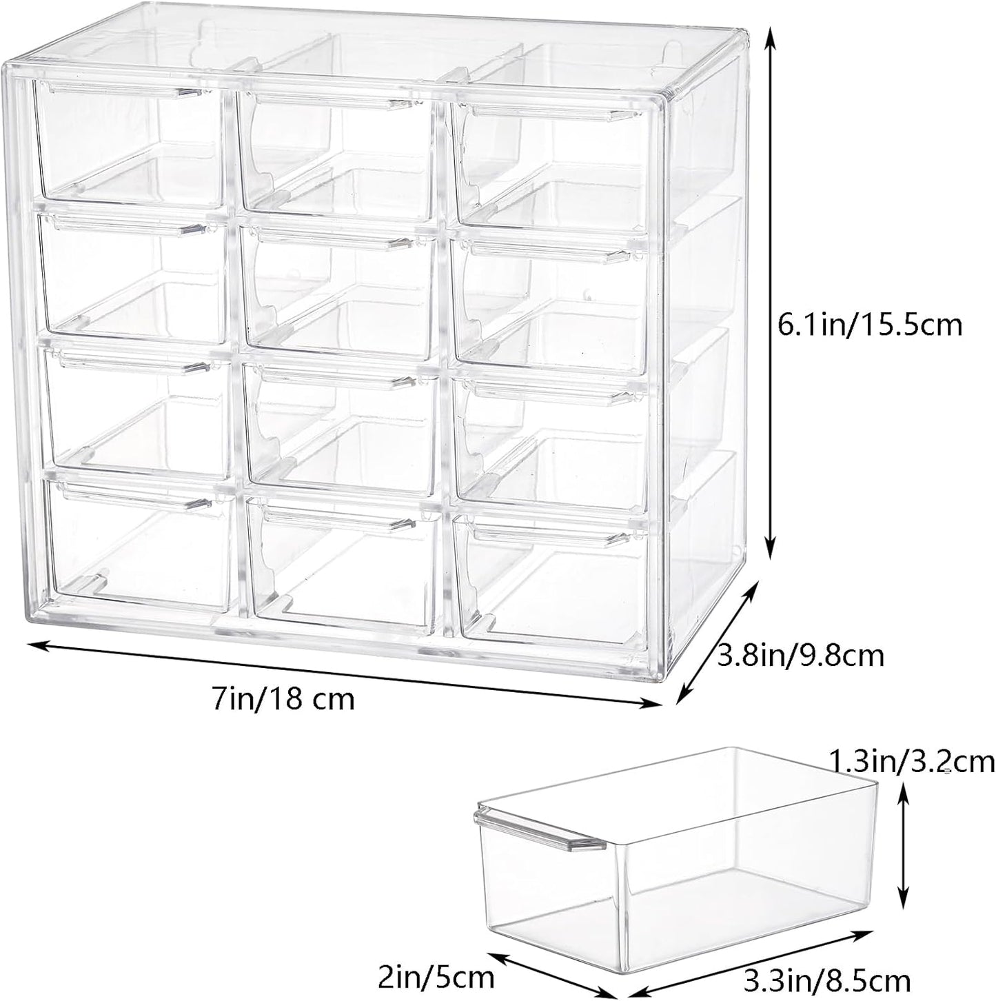 YOUEON 2 Pack Mini Desk Organizer with 12 Removable Drawers, Clear Plastic Desktop Drawer Organizer, Desk Craft Storage Box for DIY Crafts, Art Supply, Office, Cosmetic, Jewelry