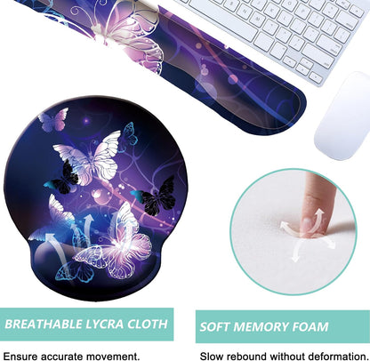 Keyboard Wrist Rest Pad Mouse Pad with Wrist Support Set of 3, Mousepad with Non-Slip Rubber Base, Ergonomic Memory Foam Mouse Wrist Cushion Support for Home Office Laptop Computer Gaming, Forest