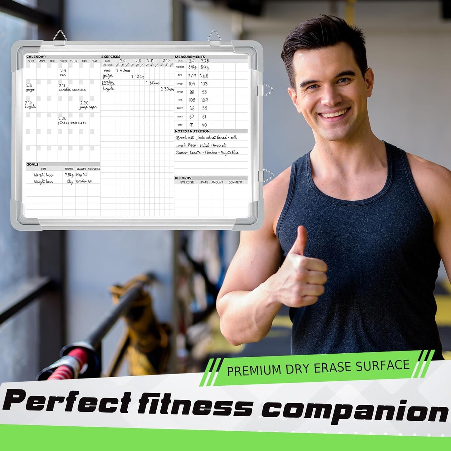 Lincia 16 x 12 Inch Fitness Tracker Whiteboard Workout Calendar for Home Gym Dry Erase Planner Hanging Removable to Do List for Wall Whiteboard with Aluminum Frame for Gym Program(Style A)