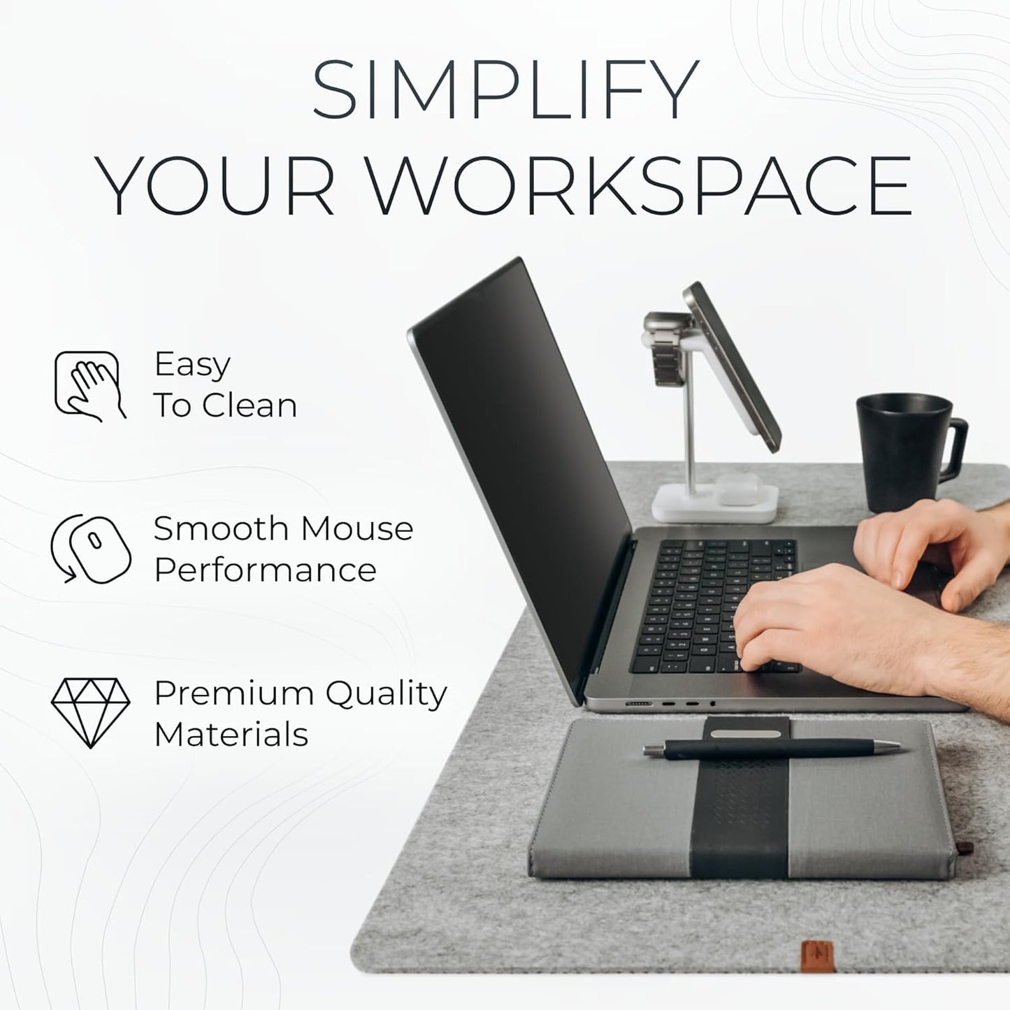 Nordik Large Felt Desk Mat - Charcoal - 35 x 17 inch - Full Desk Keyboard Mat - Computer Desk Mat for Keyboard and Mouse Pad - Desktop Mat - Large Felt Desk Pad