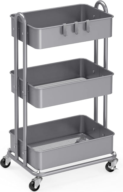 Simple Houseware 3-Tier Heavy Duty Metal Utility Rolling Cart, White