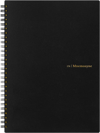 Maruman Mnemosyne Lined Notebook- Vertical A5, 5.83" x 8.27", 70 Sheets / 140 Pages, 7mm College Ruled With Center Line Journal, Perforated Pages & Wire-Bound to Lay Flat, Black, Made in Japan - Colors A