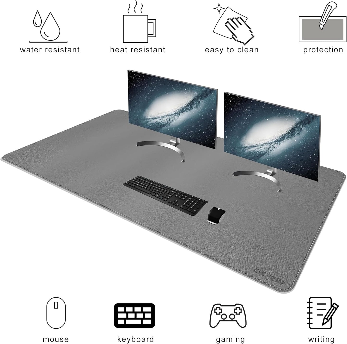 Chihein 2XL 35" x 16" Cork & PU Leather Desk Mat, Dual Sided Desk Pad Protector, Waterproof Writing Blotter for Gaming, Office, Home (Black)