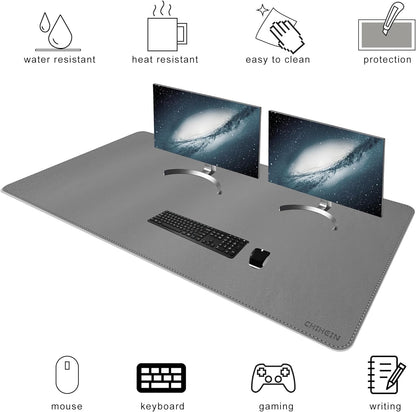 Chihein 2XL 35" x 16" Cork & PU Leather Desk Mat, Dual Sided Desk Pad Protector, Waterproof Writing Blotter for Gaming, Office, Home (Black)